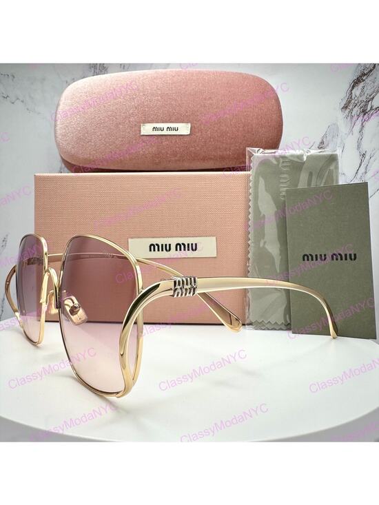 New MIU MIU Sunglasses MU A57S 5AK40S Gold Metal Square Oversized Gradient Lens main image 13
